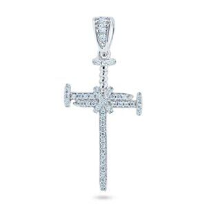 Sterling Silver 925 Rhodium Plated CZ Small Nail Cross Pendant